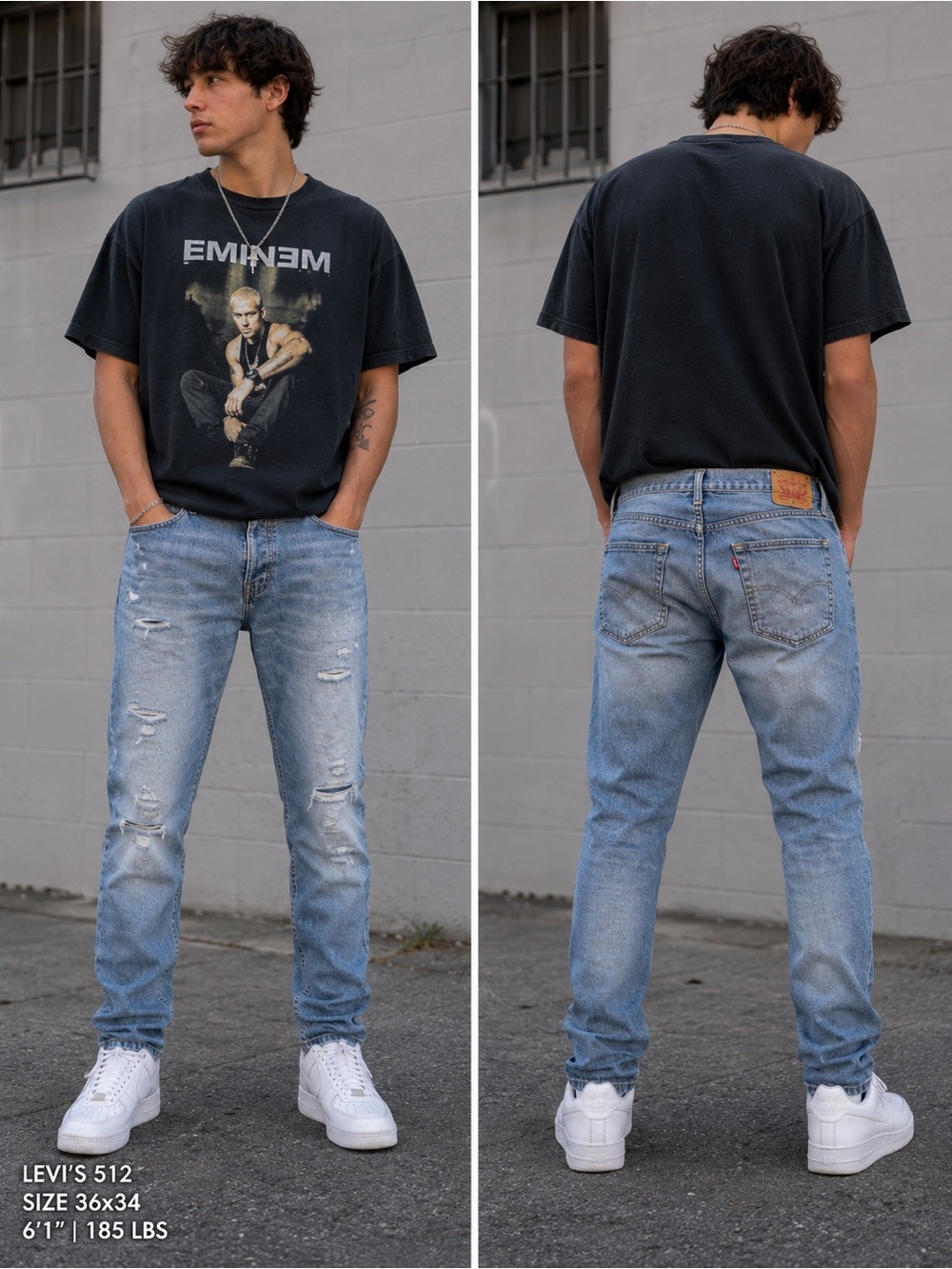 Levi’s 512 Distressed Slim Taper Jeans Men 36x33 Stretch Light Wash